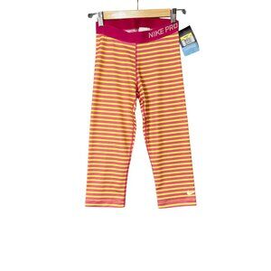 Nike‎ Pro Stripe Capri Leggings Womens Size Small Hot Pink Yellow Active Sport